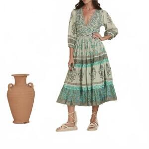 NEW MO MAYA honeydew flare dress in green multi